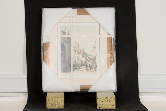 A piece of artwork packaged up for conservaiton.