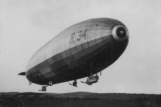 Airship just above the ground.