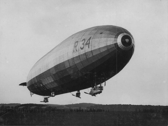 Airship just above the ground.