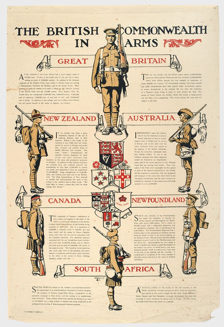 Six soldiers placed against different country, one facing forwards at the top of the page, four below in the corners of the page and one below all the rest facing to the right.