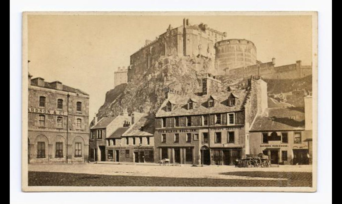 Carte-de-visite photograph showing the Grassmarket and Edinburgh Castle.