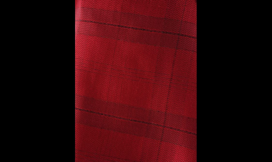 A detail of a red tartan textile.