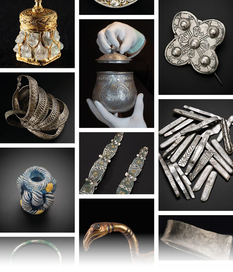 Three rows of images of items from the Galloway Hoard