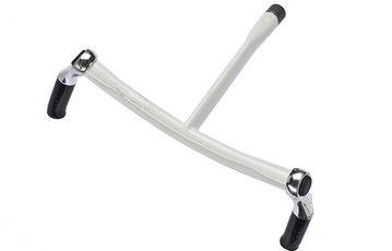 A steel set of bike handlebars with black hand grips