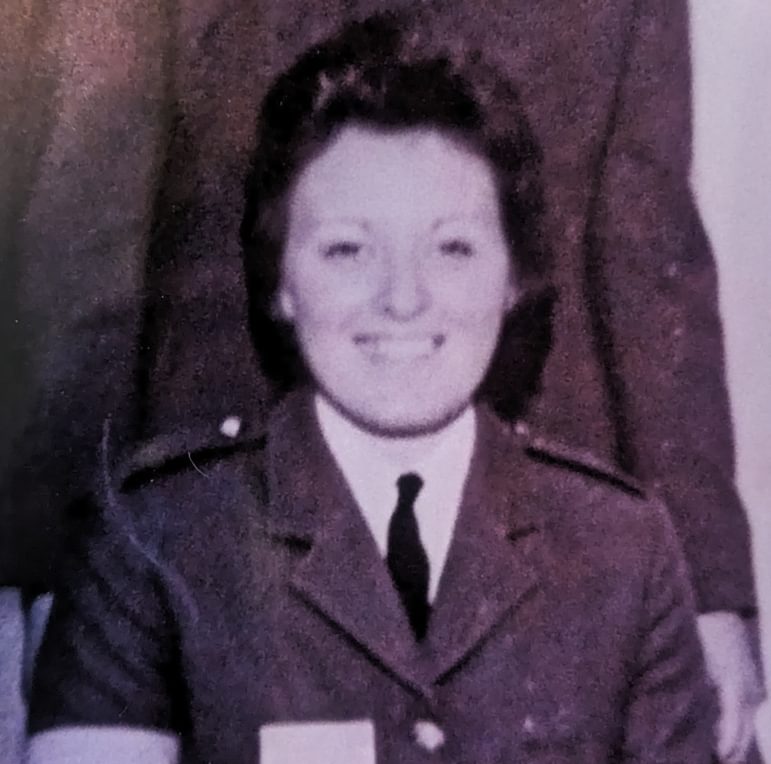 A photograph of Isabel Jackson wearing the uniform of the Women's Royal Army Corps.