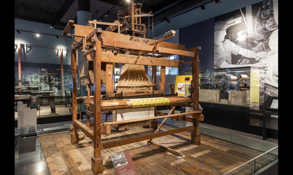 The Jacquard loom on display in the Making It gallery of the National Museum of Scotland.