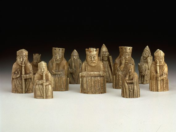 A group of carved Lewis chess pieces