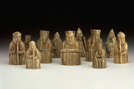 A group of carved Lewis chess pieces