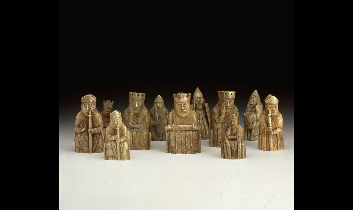 A group of carved Lewis chess pieces