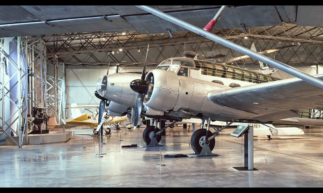 The Avro Anson aircraft on display in the Civil Aviation hangar.