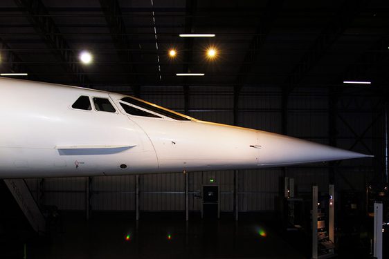 Exterior of the Concorde cockpit facing right.