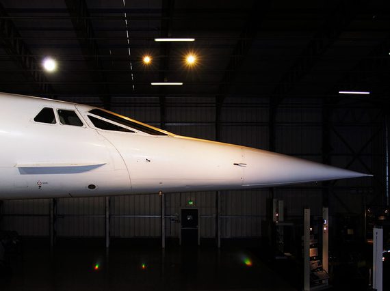 Exterior of the Concorde cockpit facing right.