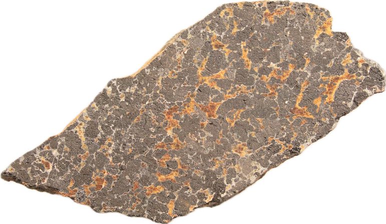 A grey rock speckled with orange