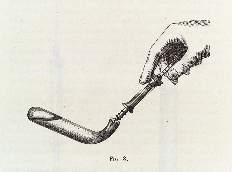 A black and white illustration of a hand holding a syringe, injecting fluid into a tube.