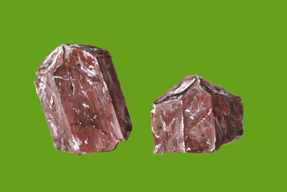 An illustration of two brown rocks with white flecks against a bright green background