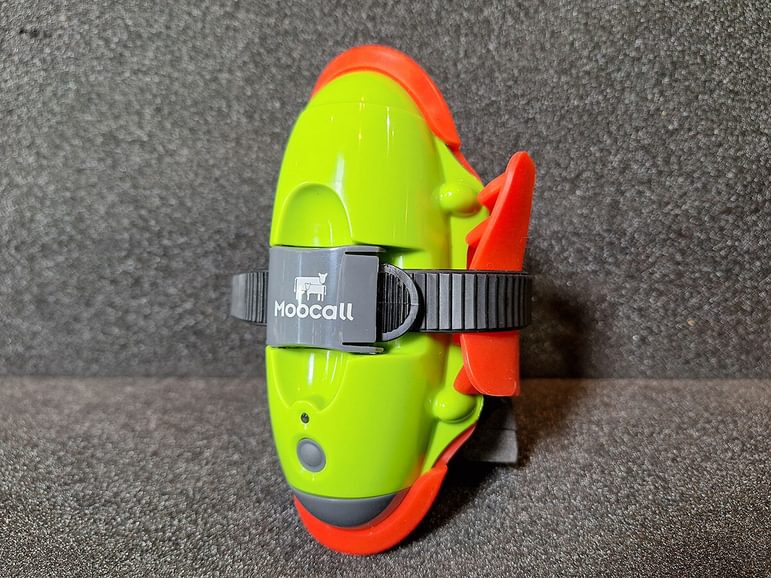 A brightly coloured long oval sensor contraption