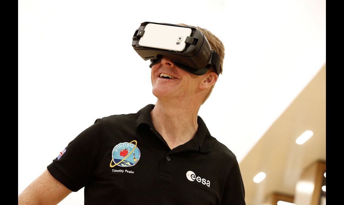 Tim Peake using a VR headset.