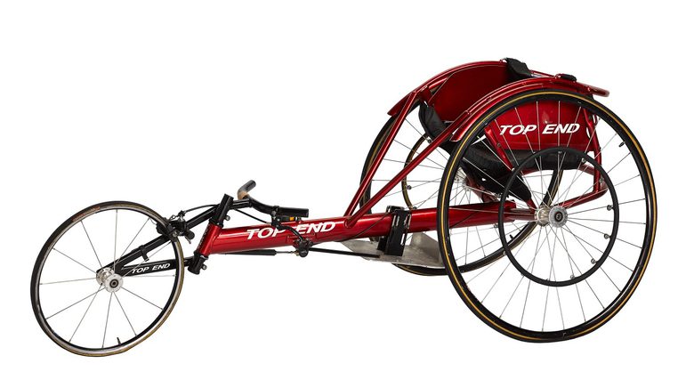 A red racing wheelchair.