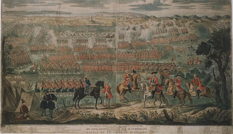 A print showing a battle scene with rows of solders and horses.