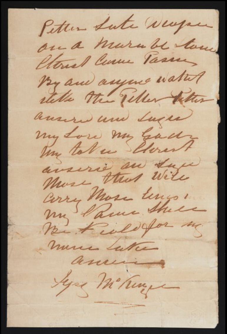 Single sheet of cream coloured paper with handwritten text.