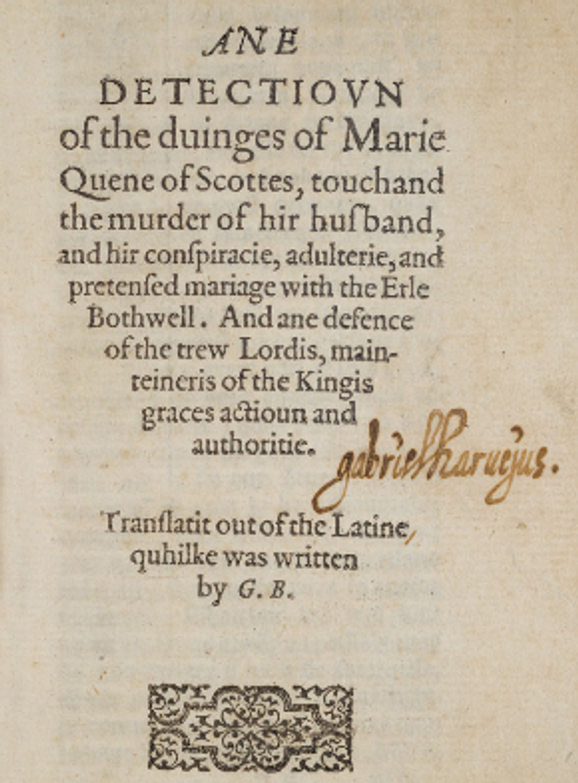 Book page of faded yellow paper. Faded black cursive lettering on the side of the script, stilted towards the right side. Floral decorative square illustration at the bottom of the page.