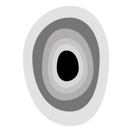 An illustration of a crystal made up of grey concentric ovals